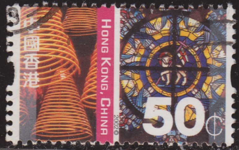China Hong Kong 2002 Scott 1000 Sello º Pâques Pascua Eastern & Western cultures Incense Coil Stained Glass Window 50c Utilisé usado